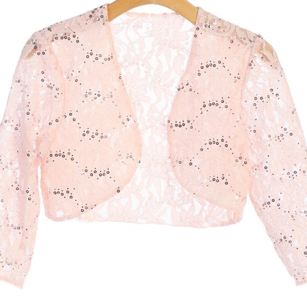 New 3/4 Sleeves Lace Bolero Jacket Mocha Lined - Picture 5 of 7